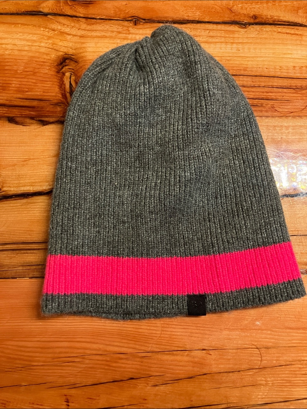 bp Gray Beanie with Pink Stripe